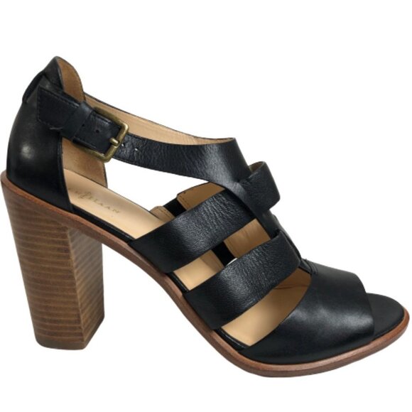 Cole Haan High Heel Sandal - 'Cameron' Black Leahter Gladiator Sandals  EUC 10.5 - Picture 1 of 8